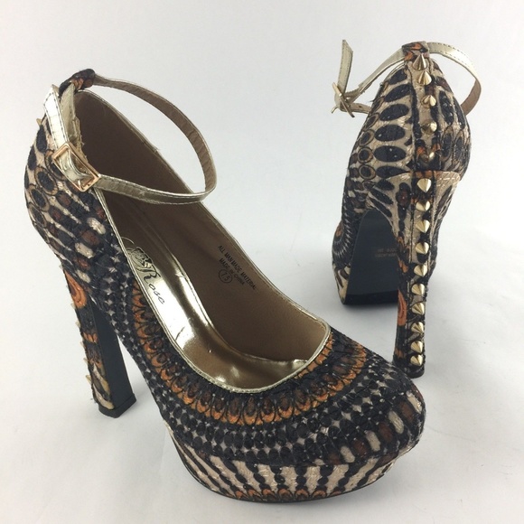 Wild Rose Shoes - Wild Rose Gold Spike High Heel Platform Pumps Shoe